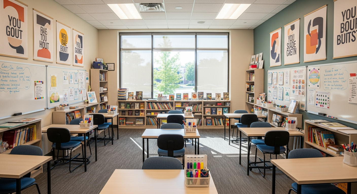 Modern tutoring center classroom - Bright Minds Academy website by JADE AI